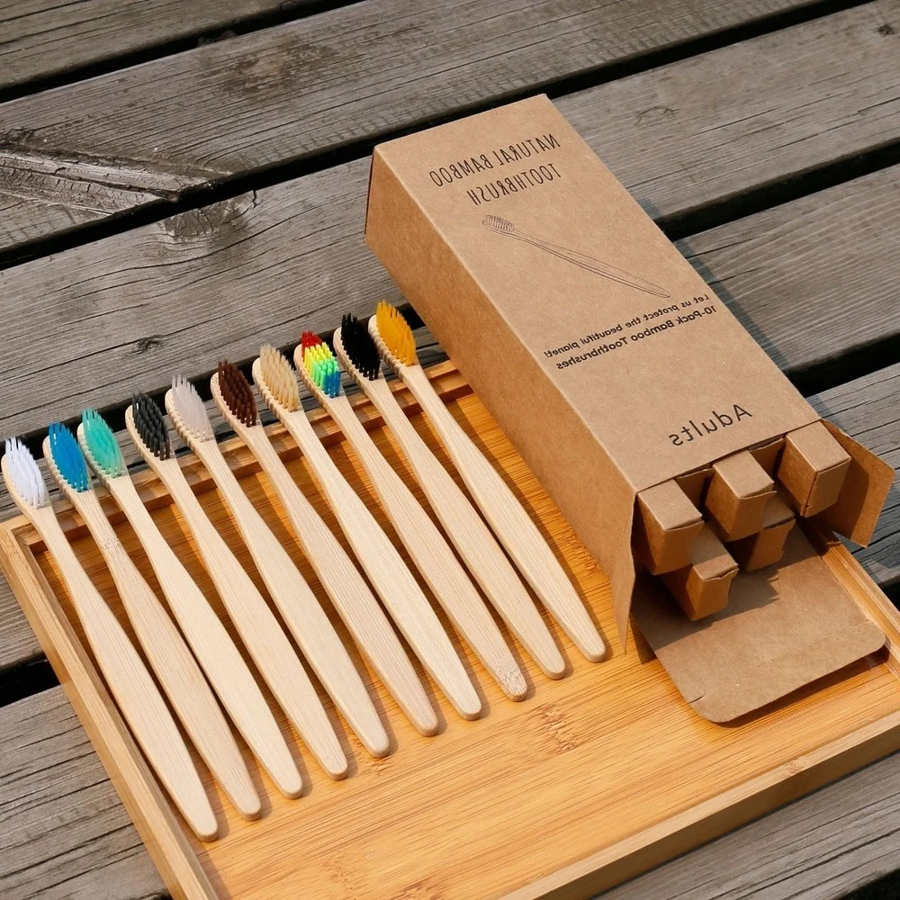 Bamboo Toothbrush Set - 10PCS Colorful Natural Bamboo Toothbrush Set