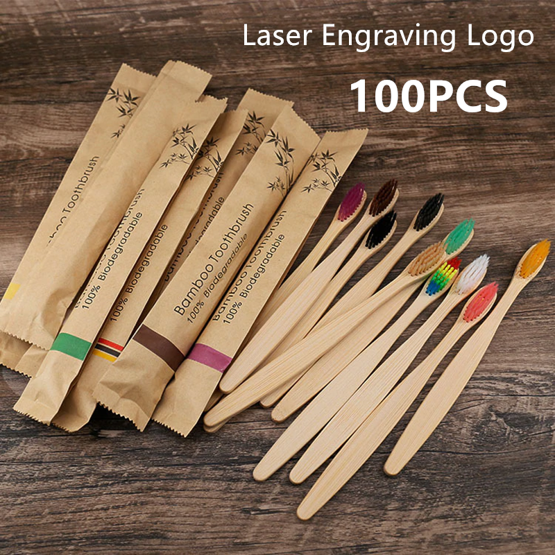 50 / 100 Pcs  Customized Laser - Bamboo Toothbrush Set ulasan dan harga